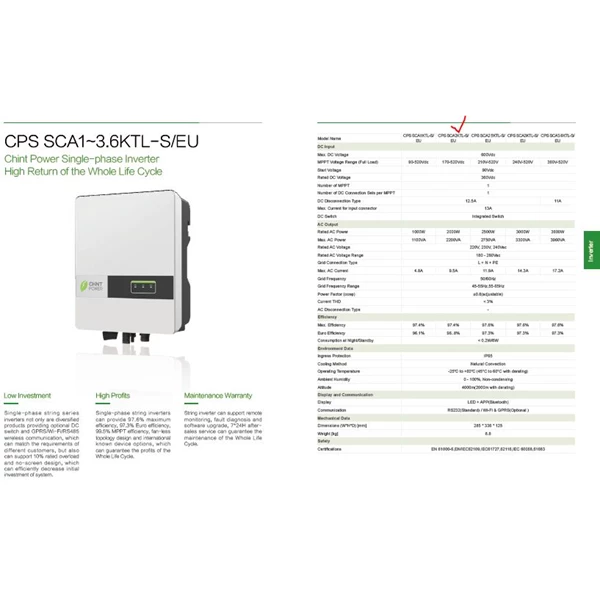 CHINT CPS SCA2KTL-T/EU Solar PV inverter 2KW